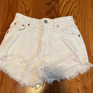 Zara Frayed White Denim Shorts